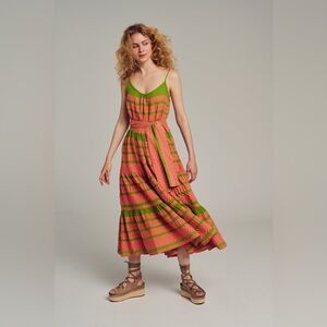 Devotion TWINS Arsida Embroidered Pink and Green Maxi Dress